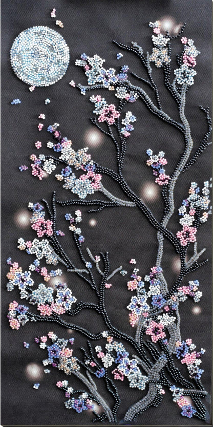 Bead Embroidery Kit Night sakura Flowers DIY Abris Art