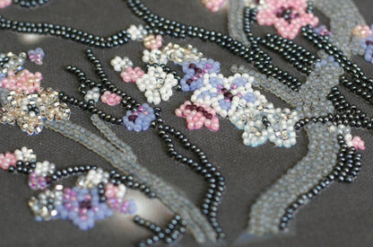 Bead Embroidery Kit Night sakura Flowers DIY Abris Art