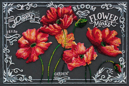 Bead Embroidery Kit Poppies Flowers DIY Abris Art