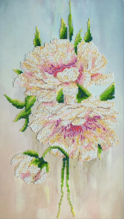 Bead Embroidery Kit Peonies Flowers DIY Abris Art