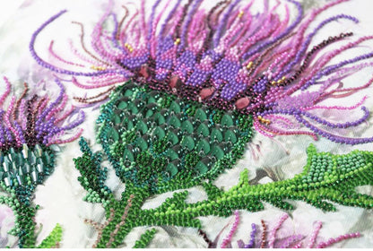 Thistle Flower Bead Embroidery Kit by Abris Art, "Spiky Luxury" DIY Floral Beadwork Kit, Premium Preciosa Czech Beads on Natural Art Canvas, Unique Textured Needlepoint Gift