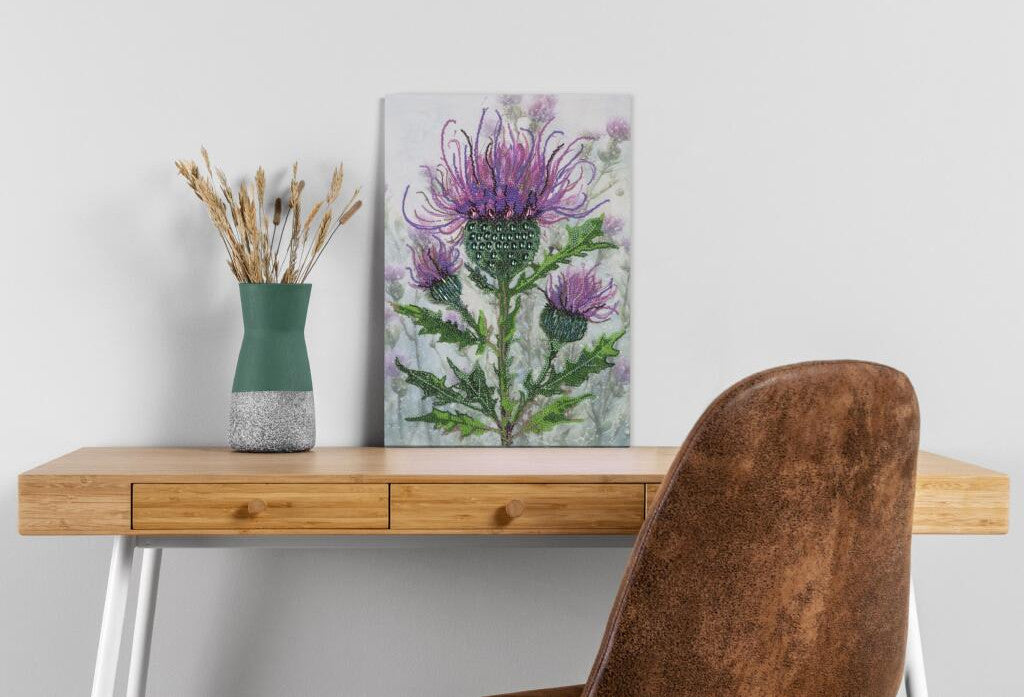 Thistle Flower Bead Embroidery Kit by Abris Art, "Spiky Luxury" DIY Floral Beadwork Kit, Premium Preciosa Czech Beads on Natural Art Canvas, Unique Textured Needlepoint Gift