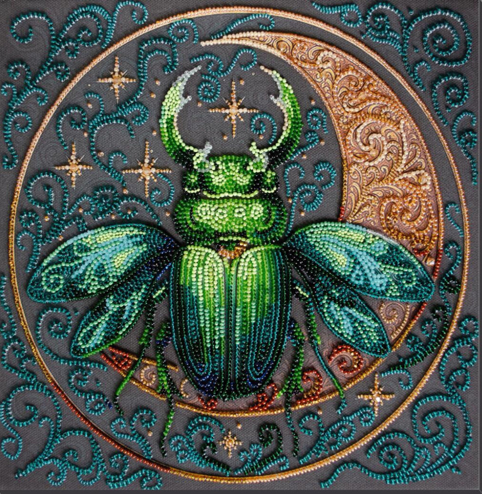 Bead Embroidery Kit Emerald beetle DIY Abris Art