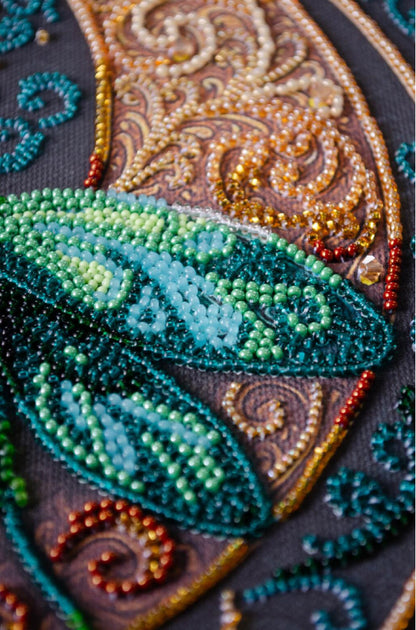 Bead Embroidery Kit Emerald beetle DIY Abris Art
