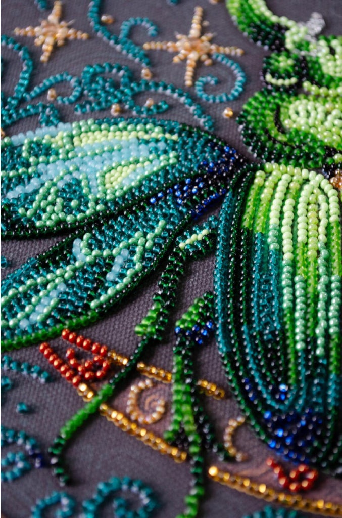 Bead Embroidery Kit Emerald beetle DIY Abris Art