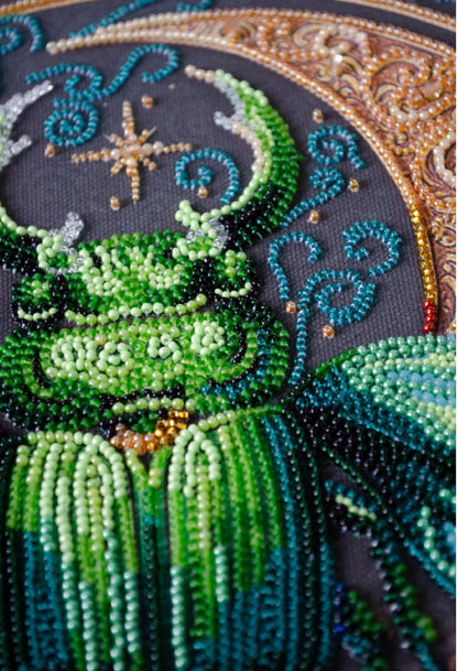 Bead Embroidery Kit Emerald beetle DIY Abris Art