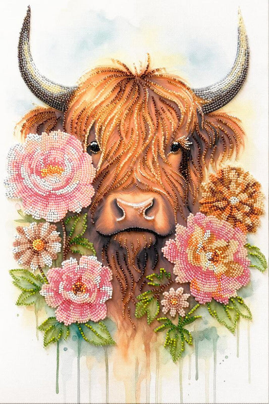 Bead Embroidery Kit Bull in flowers DIY Abris Art