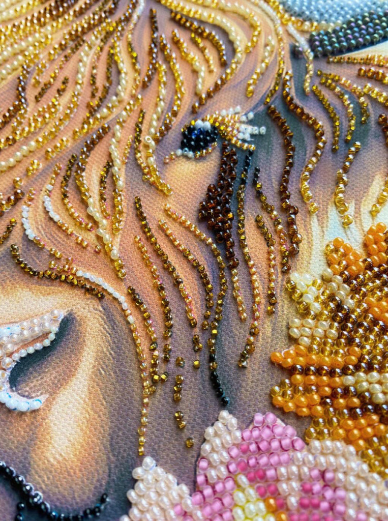 Bead Embroidery Kit Bull in flowers DIY Abris Art