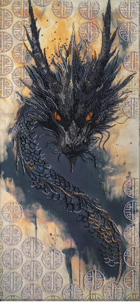 Bead Embroidery Kit Black dragon DIY Abris Art