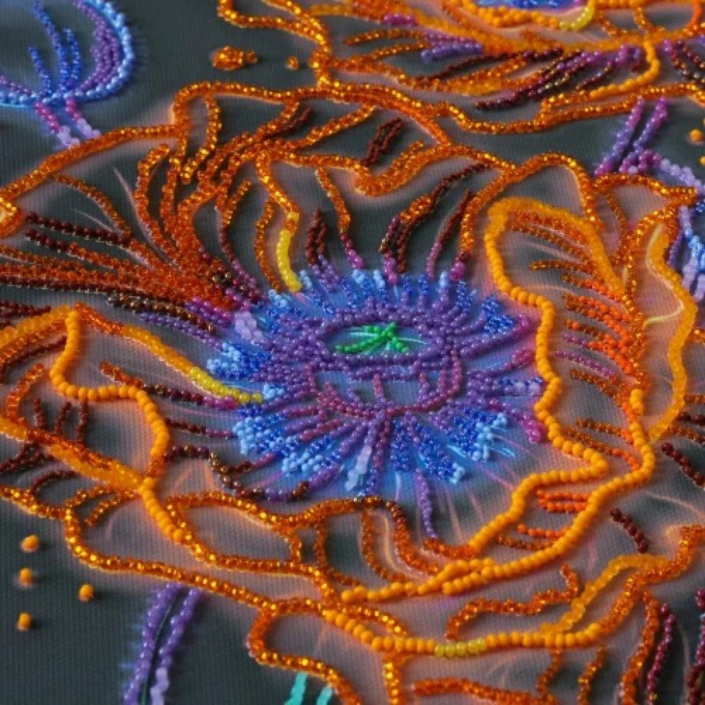Bead Embroidery Kit Poppies Flowers DIY Abris Art