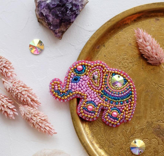 Brooch Bead Embroidery Kit Pink elephant DIY Jewelry Making Beading kit Pin