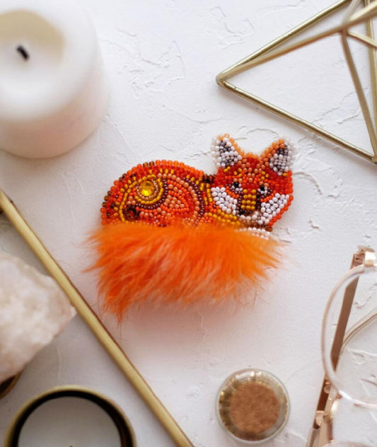 Brooch Bead Embroidery Kit Fox DIY Jewelry Making Beading kit Pin