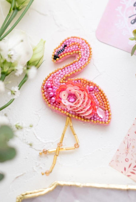 Brooch Bead Embroidery Kit Flamingo DIY Jewelry Making Beading kit Pin
