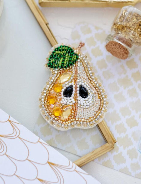 Brooch Bead Embroidery Kit Pear DIY Jewelry Making Beading kit Pin