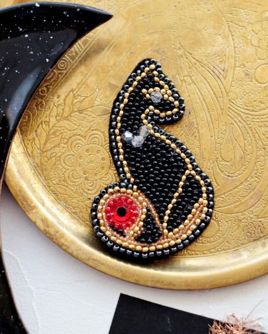 Brooch Bead Embroidery Kit Black cat DIY Jewelry Making Beading kit Pin