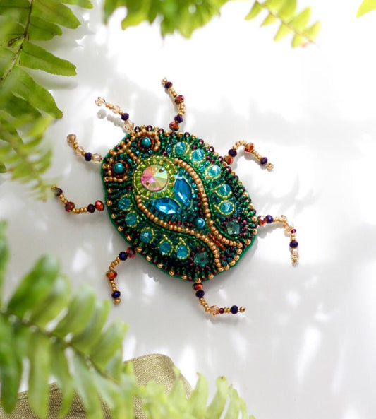 Brooch Bead Embroidery Green bug DIY Jewelry Making Beading kit Pin