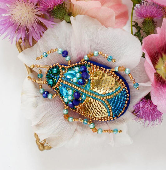 Brooch Bead Embroidery Kit Gold bug DIY Jewelry Making Beading kit Pin