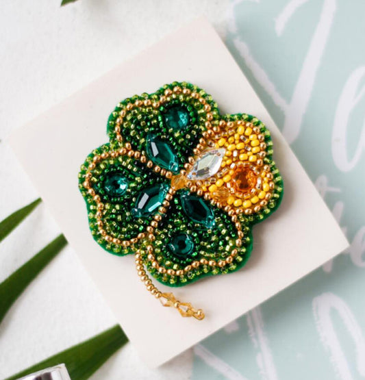 Brooch Bead Embroidery Kit Clover DIY Jewelry Making Beading kit Pin