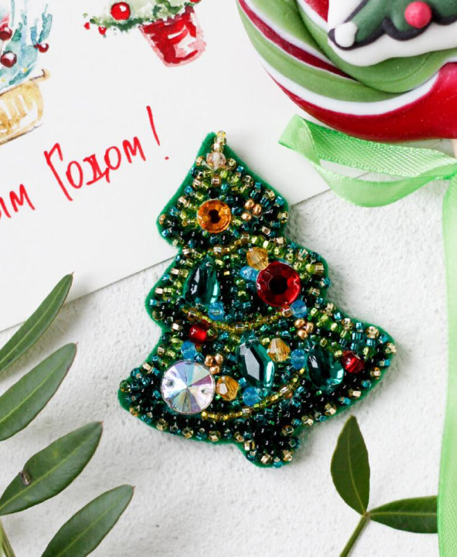 Brooch Bead Embroidery Kit Christmas tree DIY Jewelry Making Beading kit Pin