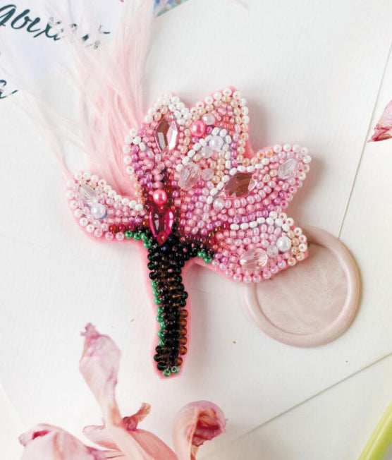 Brooch Bead Embroidery Kit Magnolia  Flower DIY Jewelry Making Beading kit Pin