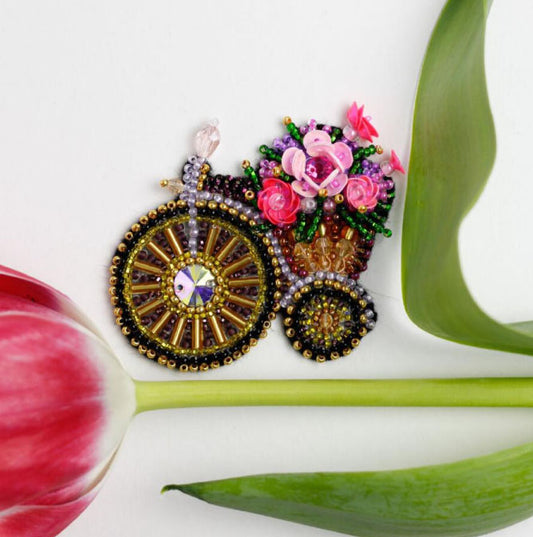 Brooch Bead Embroidery Kit Flower bike DIY Jewelry Making Beading kit Pin