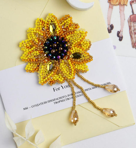 Brooch Bead Embroidery Kit Sunflower DIY Jewelry Making Beading kit Pin