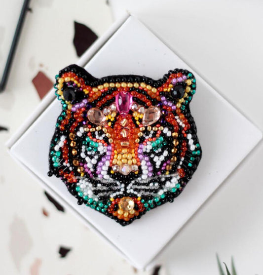 Brooch Bead Embroidery Kit Tiger DIY Jewelry Making Beading kit Pin 