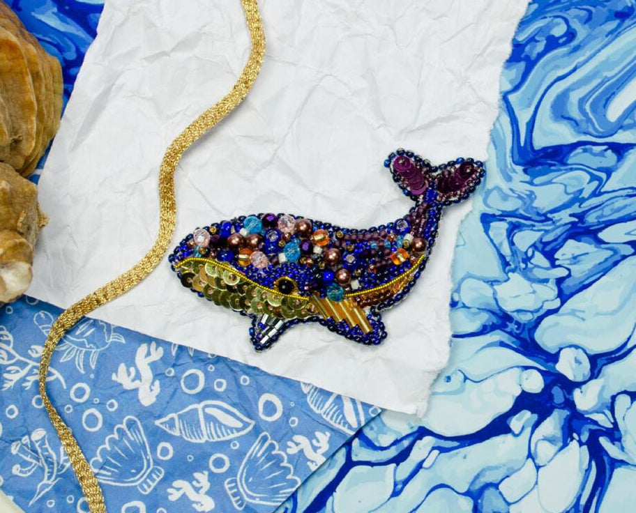 Brooch Bead Embroidery Kit Blue whale DIY Jewelry Making Beading kit Pin