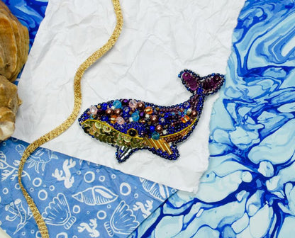 Brooch Bead Embroidery Kit Blue whale DIY Jewelry Making Beading kit Pin