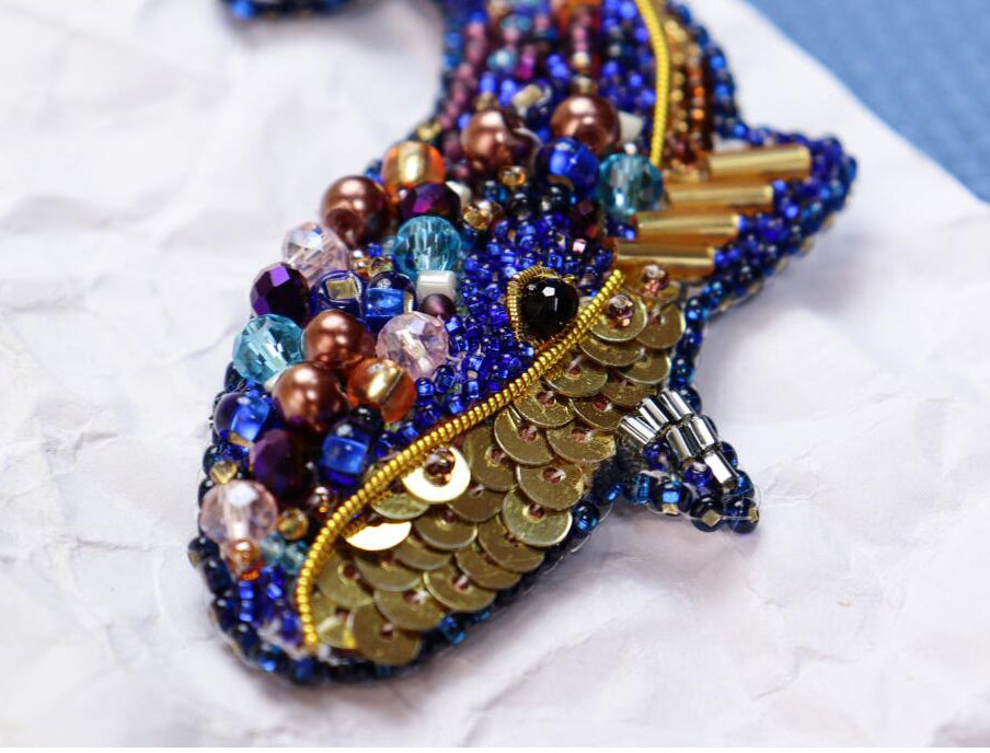 Brooch Bead Embroidery Kit Blue whale DIY Jewelry Making Beading kit Pin