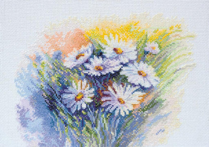 Counted Cross stitch kit Watercolor daisies DIY Abris Art