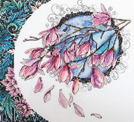 Kreuzstichset „Frühlingsspitze“, gezählt, zum Selbermachen, unbedruckte Leinwand