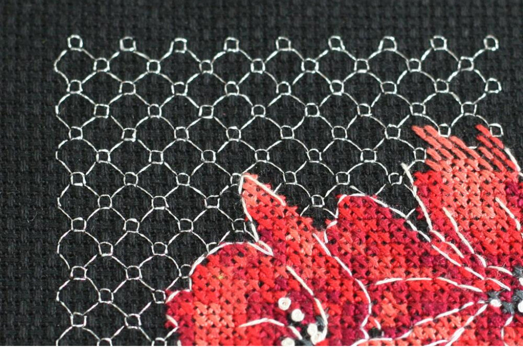 Kreuzstichset Mohnblumen zum Selbermachen, unbedruckte Leinwand 