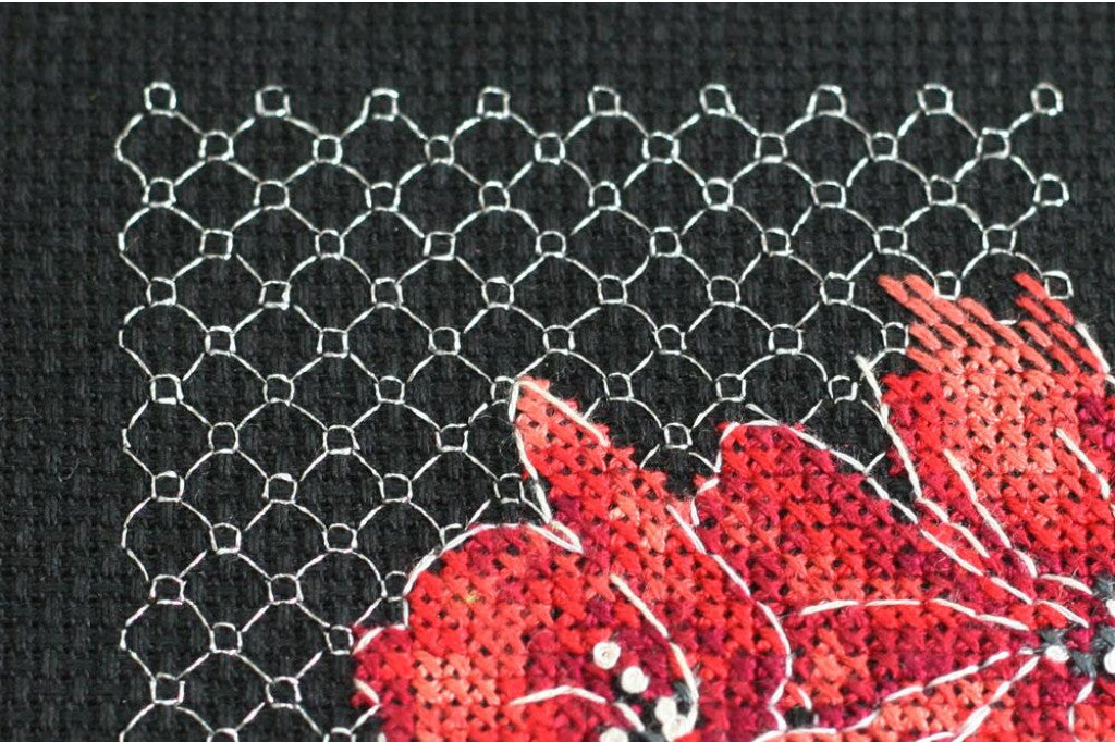 Kreuzstichset „Mohnblumen“, gezählt, zum Selbermachen, unbedruckte Leinwand