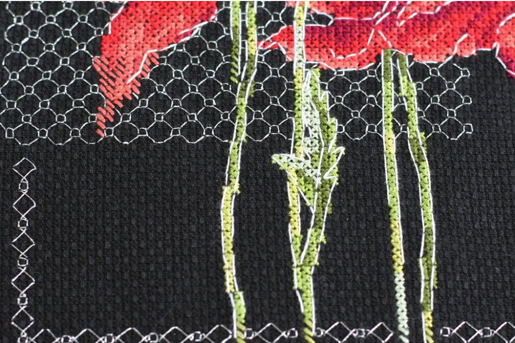 Kreuzstichset „Mohnblumen“, gezählt, zum Selbermachen, unbedruckte Leinwand