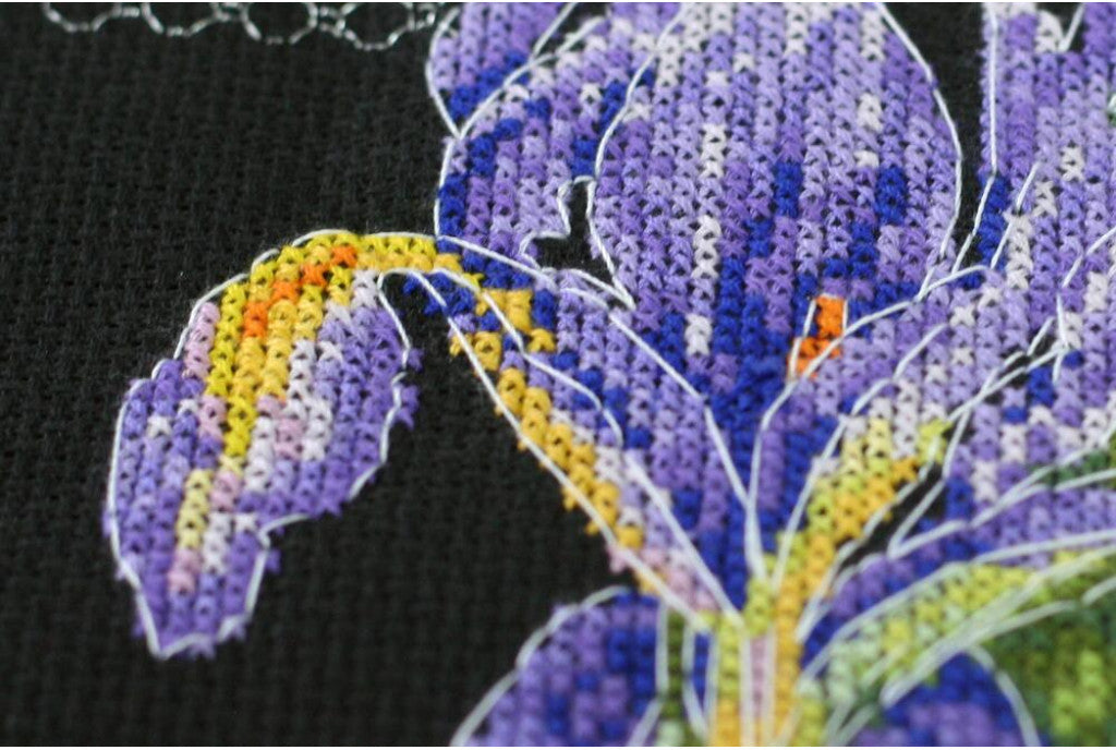 Kreuzstichset mit Zählmuster, japanische Schwertlilien, DIY, unbedruckte Leinwand