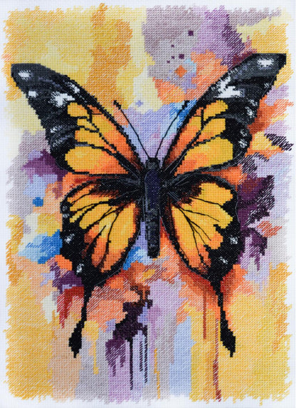 Butterfly design on fabric with a colorful abstract background