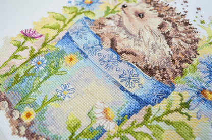 Counted Cross Stitch Kit "Hedgehog in flowers" DIY by Abris Art