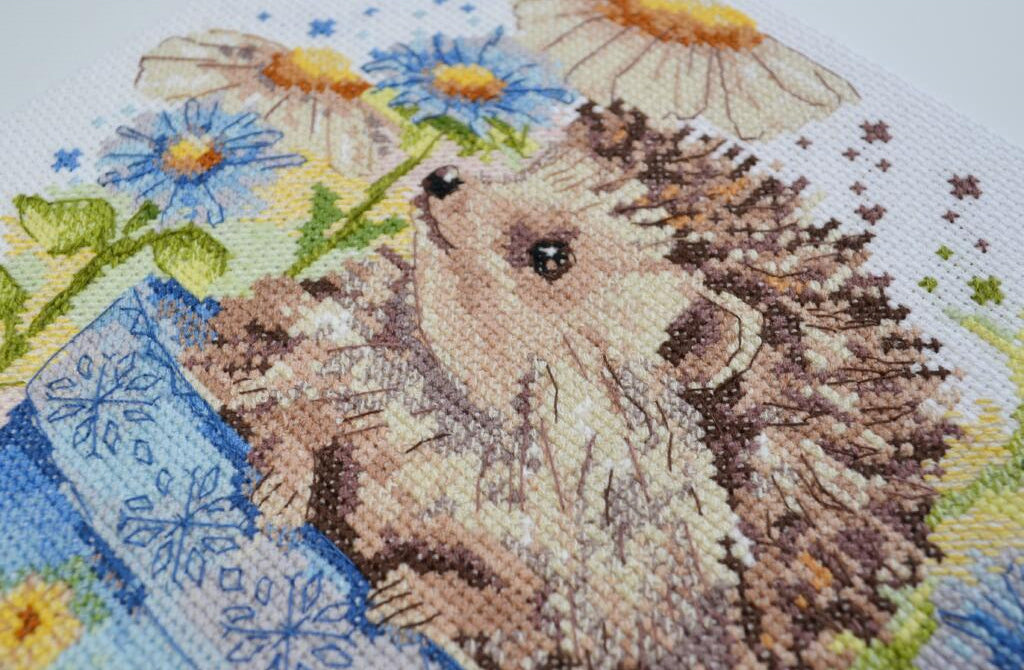 Kit de point de croix compté Hérissons en fleurs DIY Toile non imprimée 