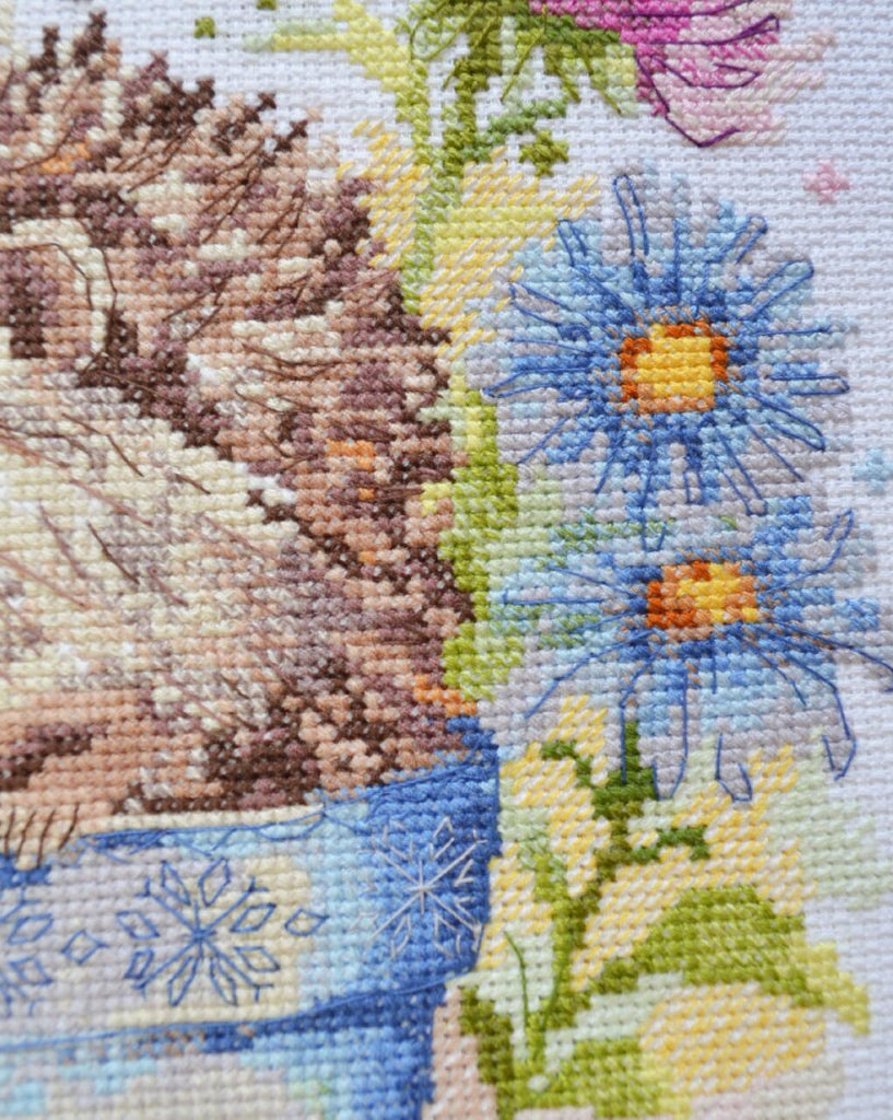 Kit de point de croix compté Hérissons en fleurs DIY Toile non imprimée 