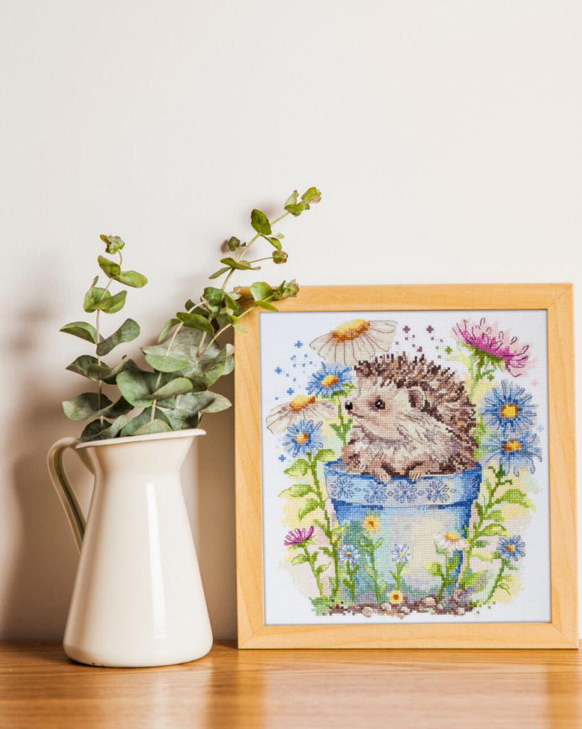 Kit de point de croix compté Hérissons en fleurs DIY Toile non imprimée 