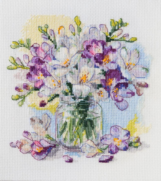 Counted Cross Stitch Kit First flowers DIY Abris Art