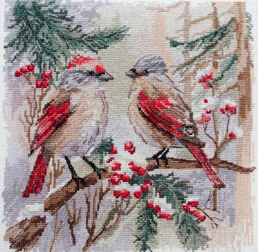 Kit de point de croix compté Oiseaux d'hiver DIY Toile non imprimée 