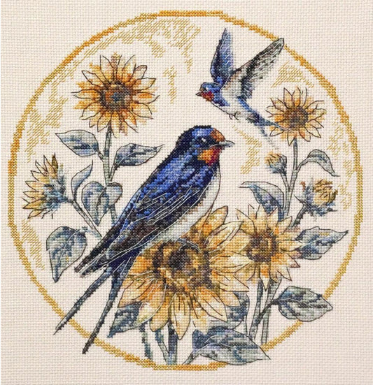 Counted Cross stitch kit Swallows birds DIY Abris Art