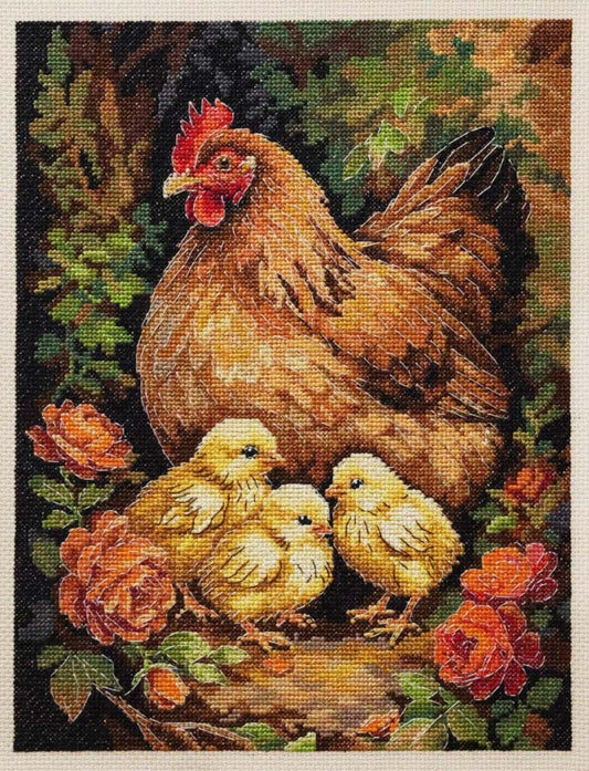 Counted Cross stitch kit Chicken DIY Abris Art