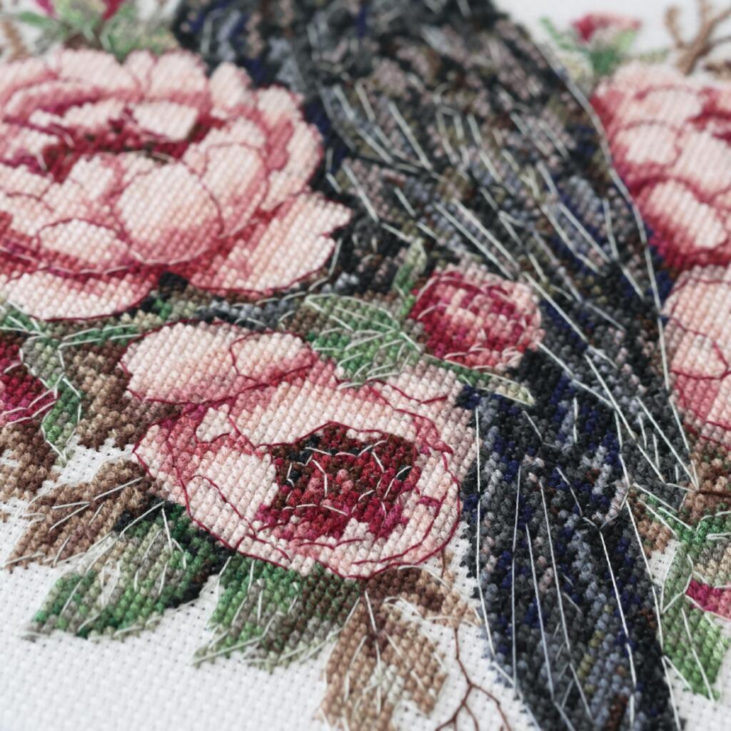 Kit de point de croix compté Corbeau blanc DIY Toile non imprimée 
