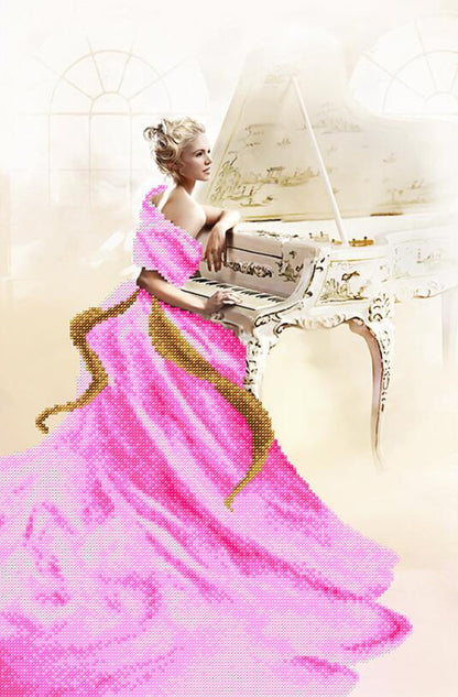 Bead Embroidery Kit Lady in pink Pianist DIY