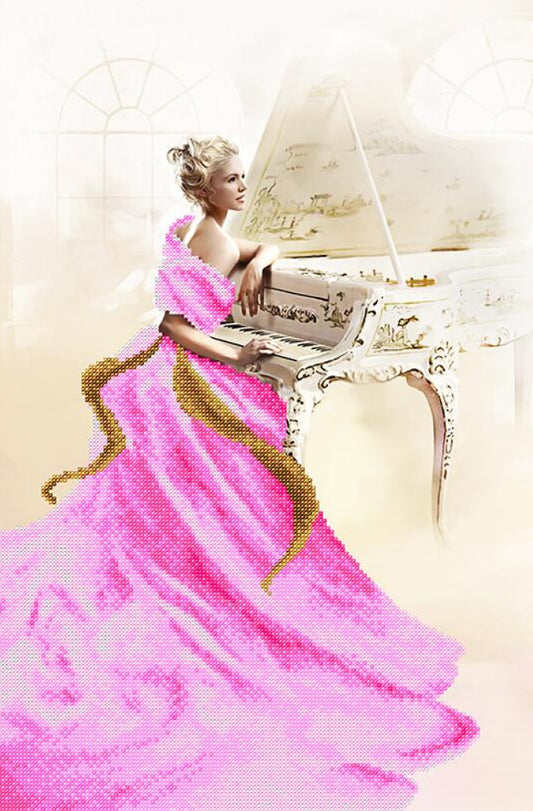 Bead Embroidery Kit Lady in pink Pianist DIY