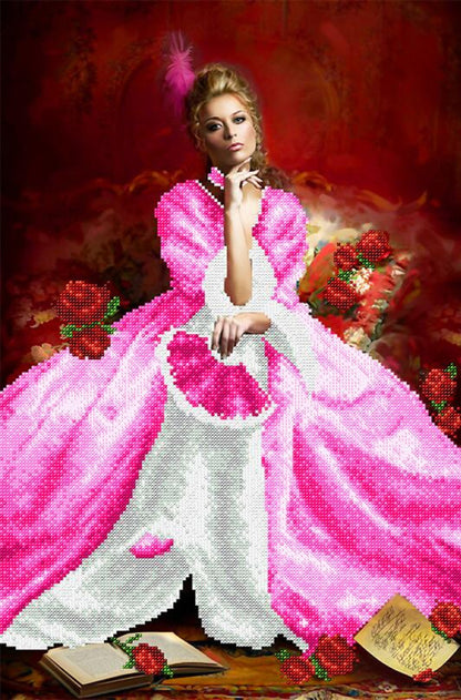 Bead Embroidery Kit Lady in pink DIY
