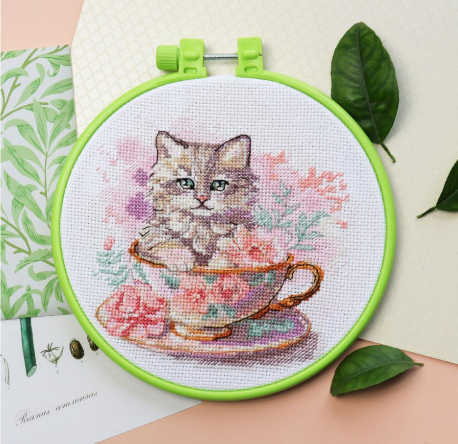 Kit de broderie au point de croix compté Chat DIY Toile non imprimée 